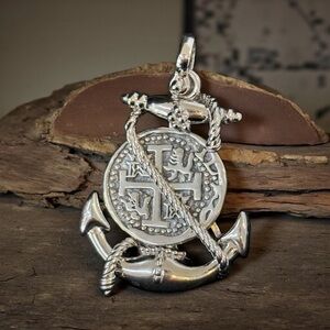 Atochaw 925 Sterling Silver Coin Pendant in Anchor Setting
